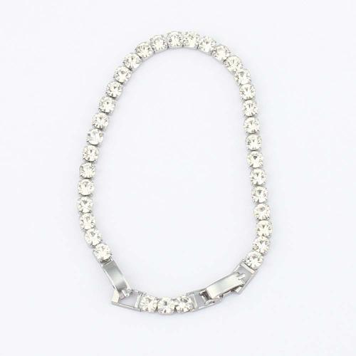 Stainless Steel Chain Bracelets, 304 Stainless Steel, plated, fashion jewelry & micro pave cubic zirconia 3mm .5 cm 