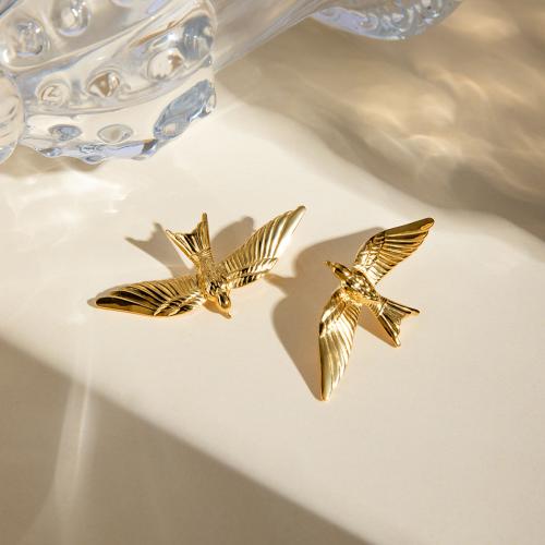 Stainless Steel Stud Earring, 304 Stainless Steel, Bird, plated, fashion jewelry, golden 