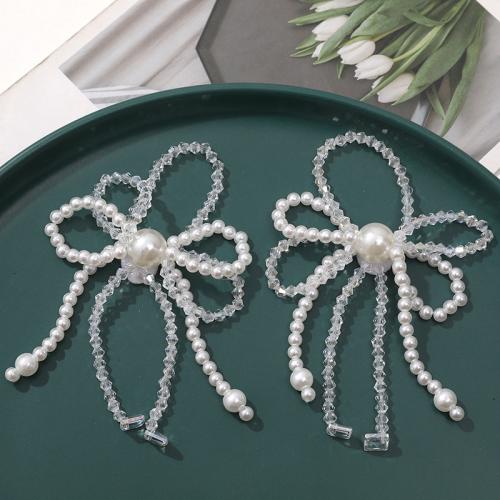 Hair Barrette Finding, Crystal, with Plastic Pearl, Bowknot, DIY 