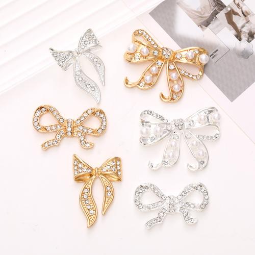 Hair Band Findings, Zinc Alloy, with Plastic Pearl, Bowknot, DIY & with rhinestone 