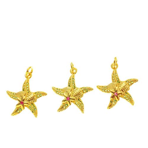 Cubic Zirconia Micro Pave Brass Pendant, Starfish, plated & micro pave cubic zirconia, golden 