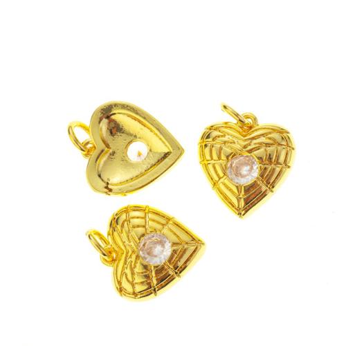 Cubic Zirconia Micro Pave Brass Pendant, Heart, plated & micro pave cubic zirconia, golden 