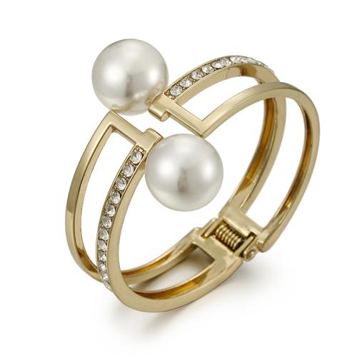 Fashion Zinc Alloy Bangle, with Plastic Pearl, plated, micro pave cubic zirconia & for woman 