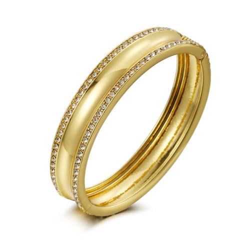 Brazalete de Aleación de Zinc, chapado, micro arcilla de zirconia cúbica & para mujer, dorado, Vendido por UD