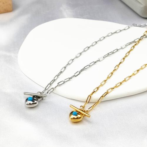 Stainless Steel Jewelry Necklace, 316L Stainless Steel, with turquoise, Heart, plated & for woman 