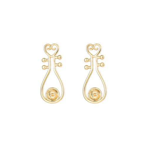 Cubic Zirconia Micro Pave Brass Earring, with White Shell, plated, DIY & micro pave cubic zirconia, golden [