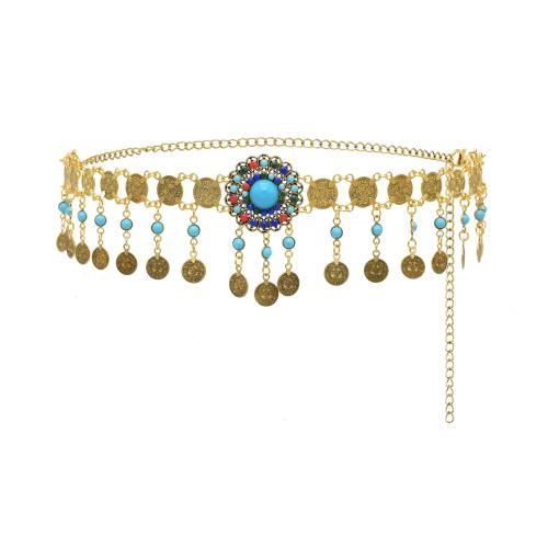 Decorative Chain Belt, Zinc Alloy, with turquoise, plated, for woman 