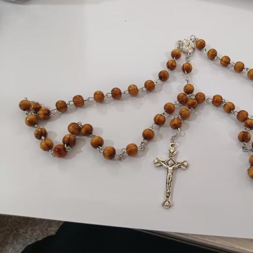 Rosary Necklace, Wood, with Zinc Alloy, Cross, silver color plated, fashion jewelry & Unisex, brown, 8mm Approx 52 cm 
