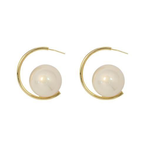 Boucle d'oreille en alliage de zinc en plastique perle, avec perle de plastique, bijoux de mode & pour femme, plus de couleurs à choisir Vendu par paire