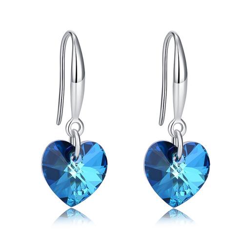Sterling Silver Drop Earring, 925 Sterling Silver, with Austrian Crystal, Heart, fashion jewelry & for woman 
