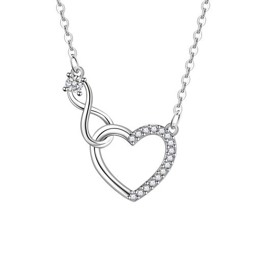 Cubic Zirconia Micro Pave Sterling Silver Necklace, 925 Sterling Silver, with 5cm extender chain, Heart, fashion jewelry & micro pave cubic zirconia & for woman Approx 40 cm 