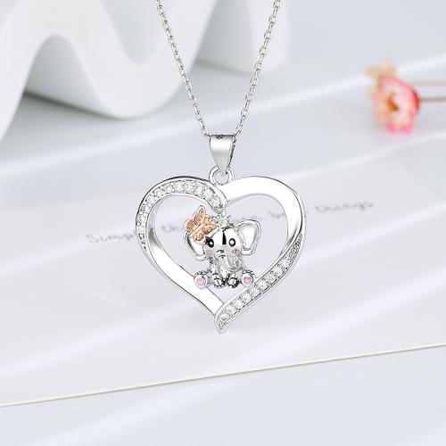 Cubic Zircon Micro Pave Brass Necklace, Heart, fashion jewelry & micro pave cubic zirconia & for woman Approx 45 cm 