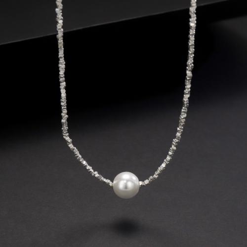 Sterling Silver Jewelry Necklace, 925 Sterling Silver, with Shell Pearl, fashion jewelry & for woman Approx 45 cm 
