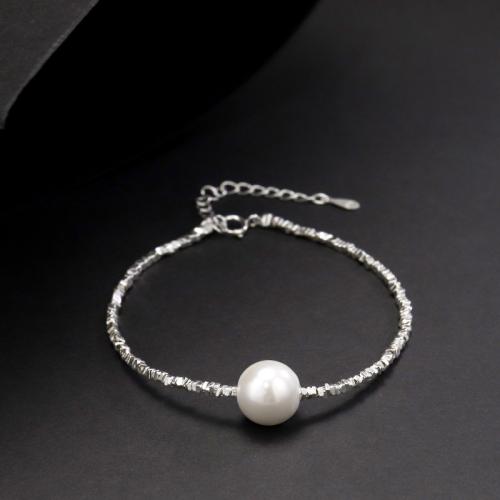 Pearl Sterling Silver Bracelets, 925 Sterling Silver, with Shell Pearl, fashion jewelry & for woman Approx 21 cm 