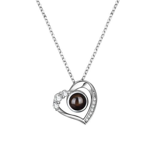 Zircon cubique Micro Pave collier en argent sterling, Argent sterling 925, coeur, bijoux de mode & pavé de micro zircon & pour femme, plus de couleurs à choisir Environ 45 cm, Vendu par PC