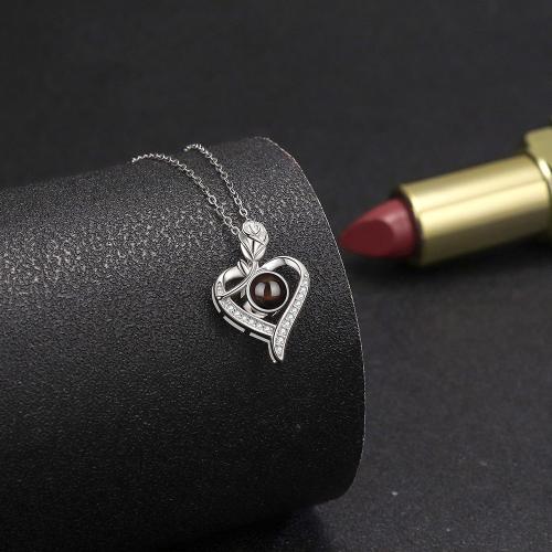 Zircon cubique Micro Pave collier en argent sterling, Argent sterling 925, coeur, bijoux de mode & pavé de micro zircon & pour femme, plus de couleurs à choisir Environ 45 cm, Vendu par PC