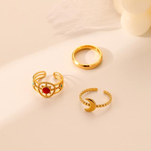 Enamel Stainless Steel Finger Ring, 304 Stainless Steel, three pieces & for woman, golden 