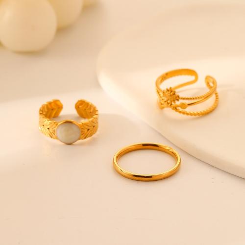 Esmalte de acero inoxidable anillo de dedo, acero inoxidable 304, tres piezas & para mujer, dorado, Vendido por Set[