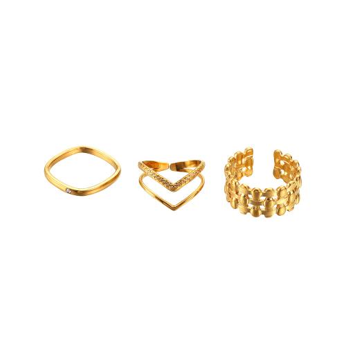 Stainless Steel Finger Ring, 304 Stainless Steel, three pieces & fashion jewelry & Unisex, golden 