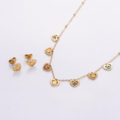 Fashion Stainless Steel Jewelry Sets, 316L Stainless Steel, Stud Earring & necklace, with 5cm extender chain, Heart, 18K gold plated, 2 pieces & for woman & epoxy gel, golden Approx 40 cm 