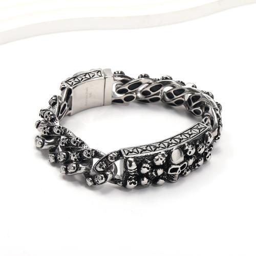 Stainless Steel Chain Bracelets, 304 Stainless Steel, Skull, punk style & for man & blacken, original color, 20mm cm 