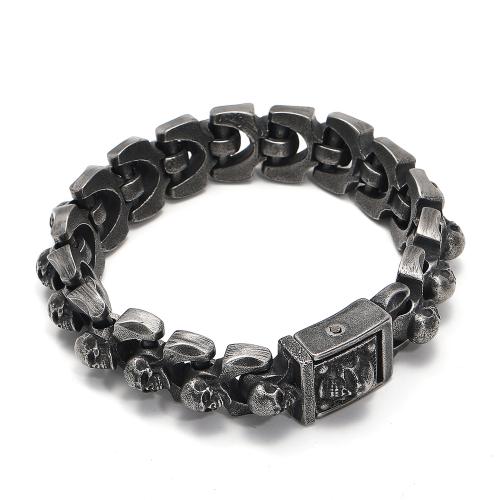 Stainless Steel Chain Bracelets, 304 Stainless Steel, Skull, punk style & for man, black, 18mm cm 