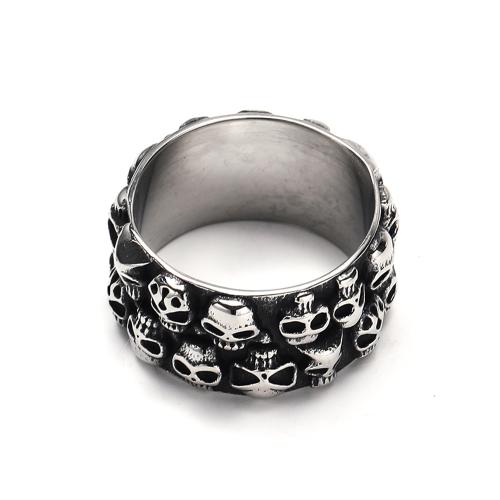 Stainless Steel Finger Ring, 304 Stainless Steel, Skull, Antique finish, fashion jewelry & for man, original color 