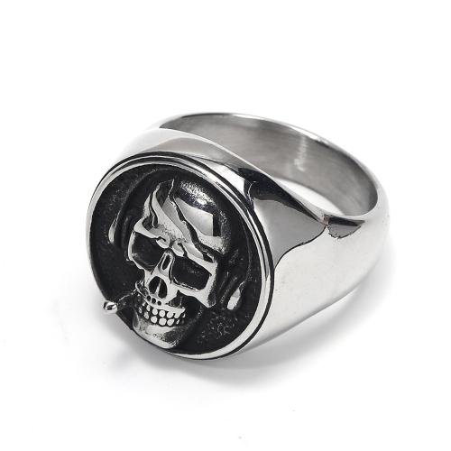 Stainless Steel Finger Ring, 304 Stainless Steel, Skull, punk style & for man, original color 