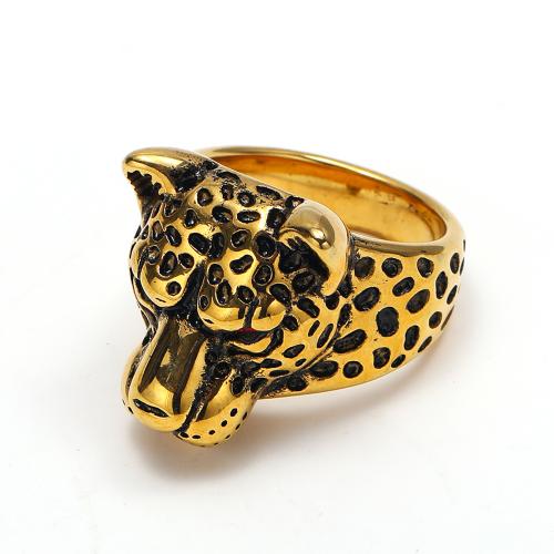 Rhinestone Stainless Steel Finger Ring, 304 Stainless Steel, Leopard, Vacuum Ion Plating, punk style & for man & with rhinestone [