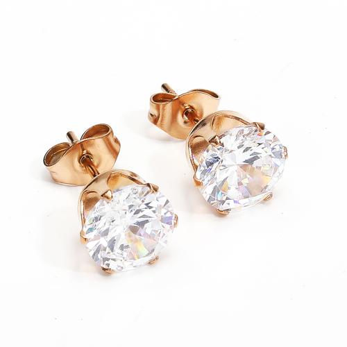 Stainless Steel Stud Earring, 304 Stainless Steel, with Cubic Zirconia, Vacuum Ion Plating, fashion jewelry & Unisex 