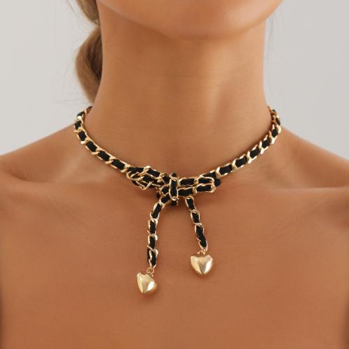 Zink Legierung Halskette, Zinklegierung, mit Baumwollsamt, Herz, goldfarben plattiert, für Frau, schwarz, verkauft von PC