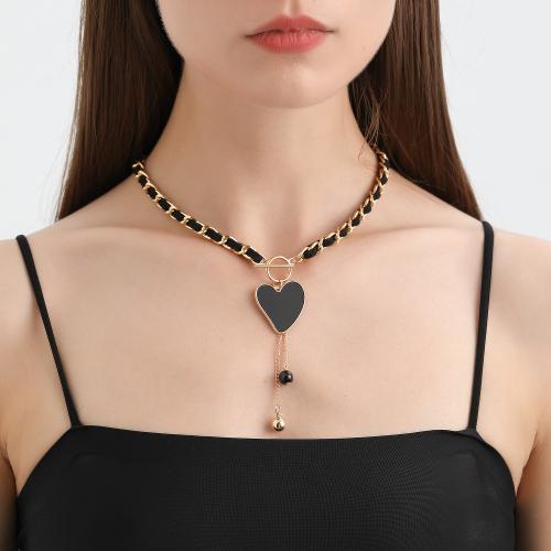 Rhinestone Zinc Alloy Necklace, gold color plated & for woman & enamel & with rhinestone 