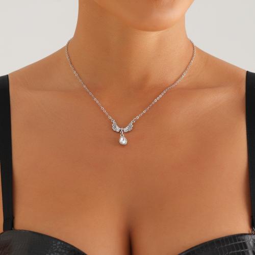Rhinestone Zinc Alloy Necklace, Wing Shape, silver color plated & for woman & with rhinestone 