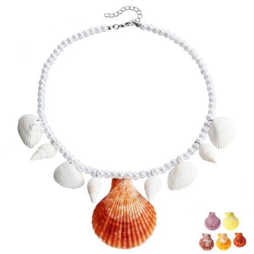 Shell Zinc Alloy Necklace, with Shell & Plastic Pearl, silver color plated, random style & for woman, multi-colored 