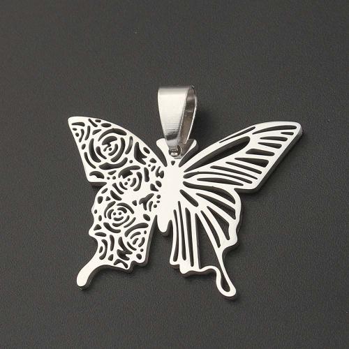 Stainless Steel Animal Pendants, 304 Stainless Steel, Butterfly, plated, DIY, silver color 