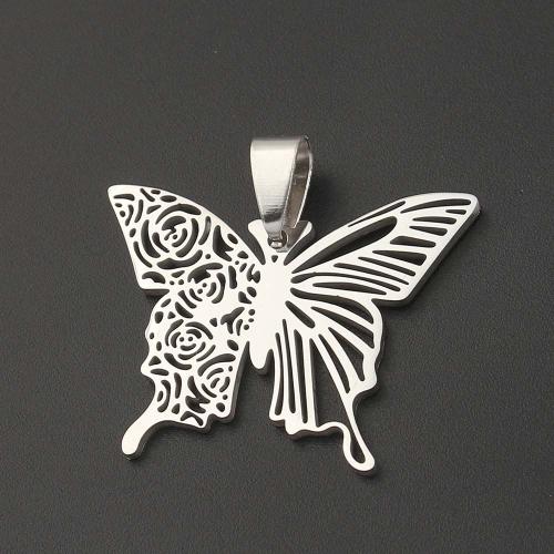 Stainless Steel Animal Pendants, 304 Stainless Steel, Butterfly, plated, DIY, silver color [