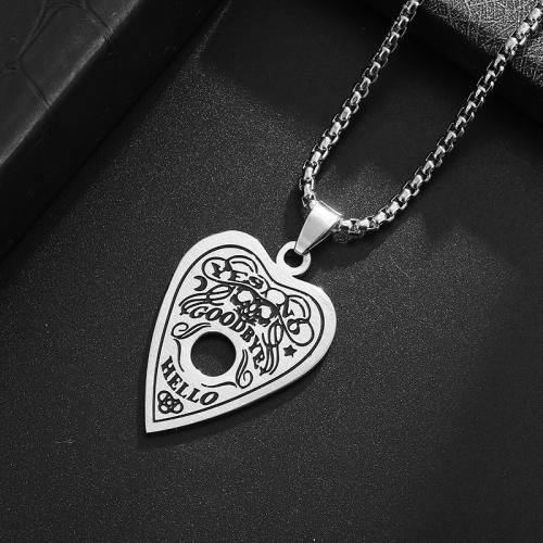 Edelstahl Schmuck Halskette, 304 Edelstahl, Herz, plattiert, Modeschmuck, Silberfarbe, 42x25mm, Länge:60 cm, verkauft von PC