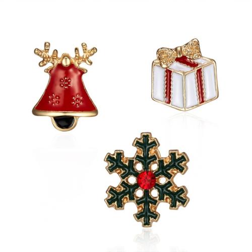 Christmas Jewelry Brooch , Zinc Alloy, Christmas Design & three pieces & for woman & enamel & with rhinestone 