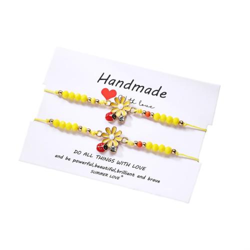 Bracelet d'émail en alliage de zinc, avec corde de cire & cristal, Placage, 2 pièces & pour femme, plus de couleurs à choisir Environ 16-20 cm, Vendu par fixé