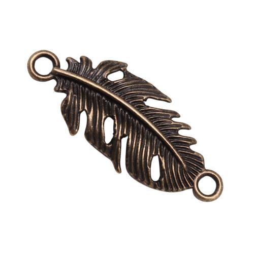 Zinc Alloy Charm Connector, Feather, antique bronze color plated, vintage & fashion jewelry & DIY & 1/1 loop 