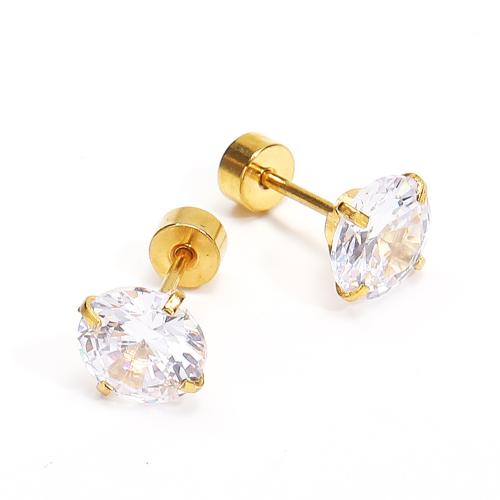 Stainless Steel Cubic Zirconia Stud Earring, 304 Stainless Steel, with Cubic Zirconia, Vacuum Ion Plating, fashion jewelry & for woman 