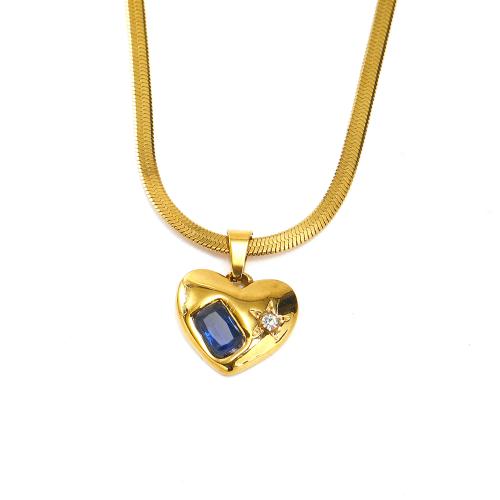 Edelstahl Schmuck Halskette, 304 Edelstahl, mit kubischer Zirkonia, Herz, Vakuum-Ionen-Beschichtung, Modeschmuck & für Frau, keine, 14x18mm, Länge:ca. 45 cm, verkauft von PC