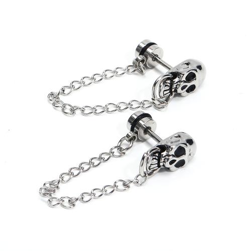 Stainless Steel Stud Earring, 304 Stainless Steel, Skull, polished, fashion jewelry & for man, original color 