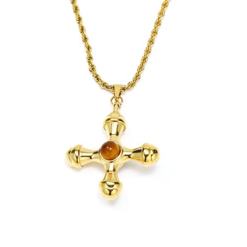 Stainless Steel Jewelry Necklace, 304 Stainless Steel, Cross, Vacuum Ion Plating, fashion jewelry & for woman, golden Approx 45 cm 