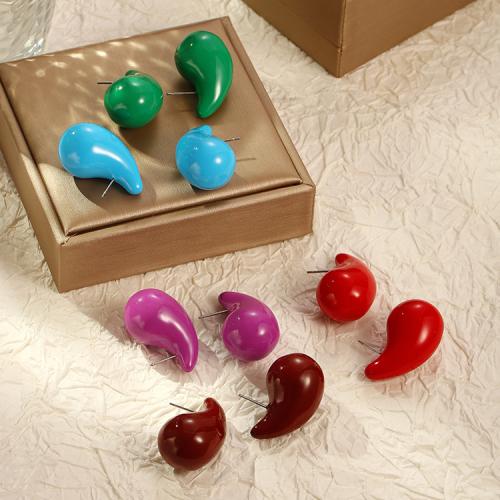 Edelstahl Stud Ohrring, 304 Edelstahl, Tropfen, silberfarben plattiert, für Frau & Emaille, keine, verkauft von Paar