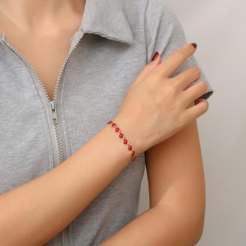 Edelstahl Armbänder, 304 Edelstahl, Herz, silberfarben plattiert, für Frau & Emaille, keine, verkauft von PC