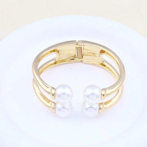 Zinc Alloy Cuff Bangle, with Plastic Pearl & Iron, plated, fashion jewelry, golden 