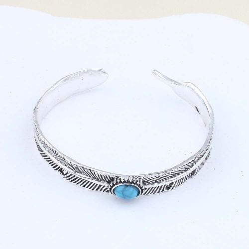 Zinc Alloy Cuff Bangle, with turquoise & Iron, plated, fashion jewelry, silver color 