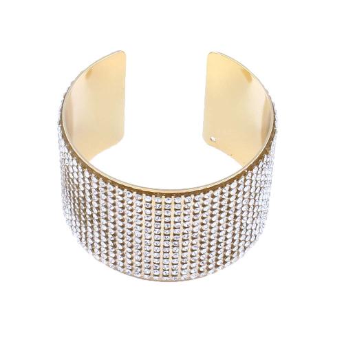 Zinc Alloy Cuff Bangle, with Iron, plated, fashion jewelry & with rhinestone, golden 
