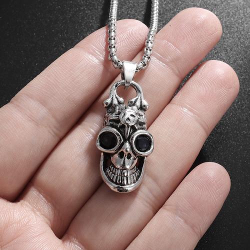 Stainless Steel Jewelry Necklace, 304 Stainless Steel, Skull, plated, fashion jewelry, silver color cm 